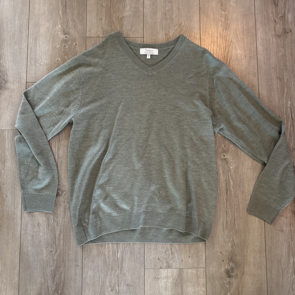 Vintage Turnbury Merino Wool V Neck Sweater Green Size L